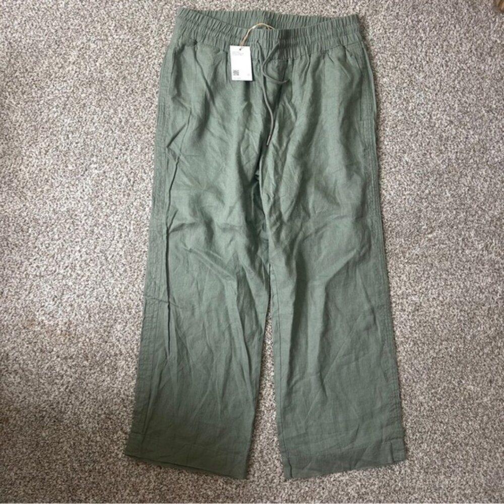 NWT Quince Green Drawstring Linen Pants Casual Summer XL